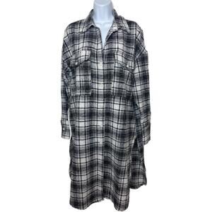 ACOA Women's Sz S Black/White Plaid Button-up Long Cardigan Duster (1952)